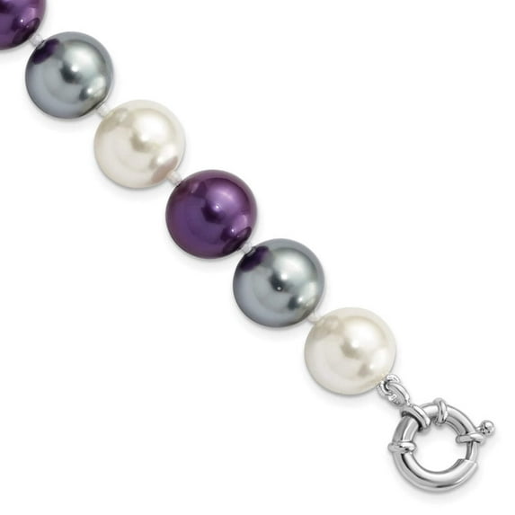 Sterling Silver 12-13mm Multi-color Color Shell Bead Bracelet