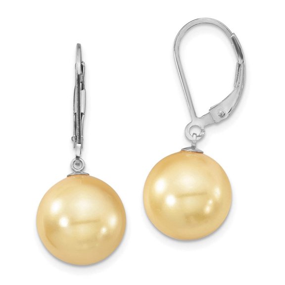 Majestik  Sterling Silver Rhodium-plated 12-13mm Yellow Imitation Shell Pearl Leverback Dangle Earrings