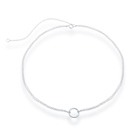 Sterling Silver 12" + 3" Center Circle Dainty Choker Necklace