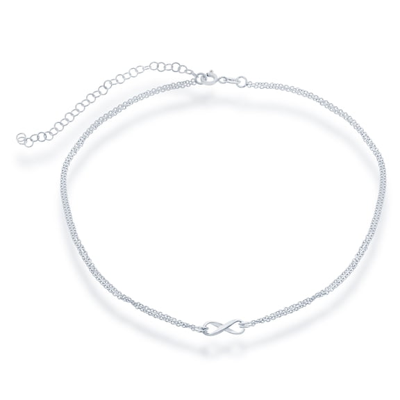 Sterling Silver 12" + 3" Double-Strand Infinity Choker Necklace