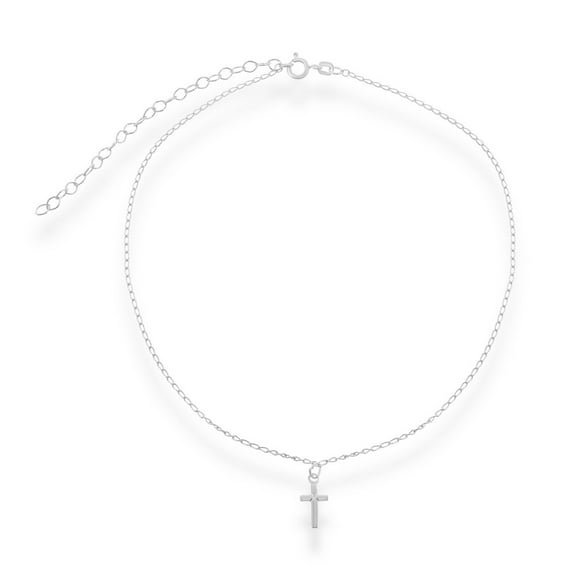 Sterling Silver 12" + 3" Italian Cross Charm Choker Necklace