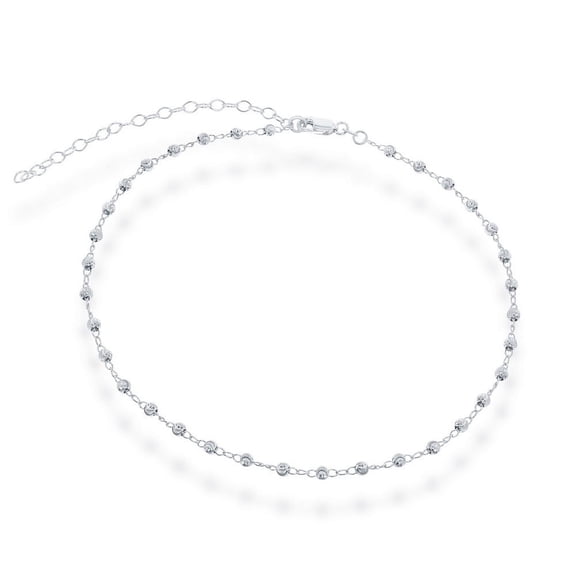 Sterling Silver 12" + 3" Italian Diamond-Cut MoonBeads Choker Necklace