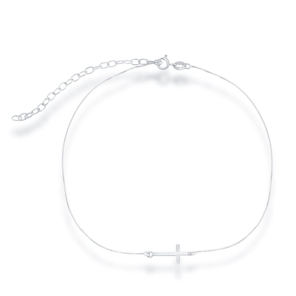 Sterling Silver 12" + 3" Sideways Cross Choker Necklace