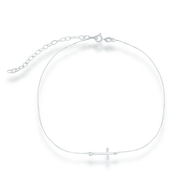 Sterling Silver 12" + 3" Sideways Cross Choker Necklace