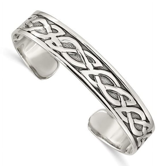 Sterling Silver 12.5mm Celtic Antique Style Cuff Bangle Bracelet