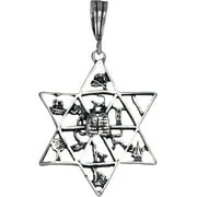 EJEWELRYPLUS Sterling Silver 12 Tribes of Israel Charm Star of David Pendant Necklace 18 Inch Chain