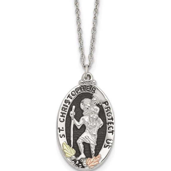 Sterling Silver & 12K Accents Antiqued St. Christopher Necklace (18 X 15.53) Made In United States qbh252-18