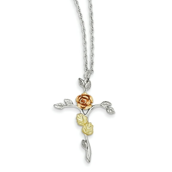 Sterling Silver & 12K Rose Cross Necklace