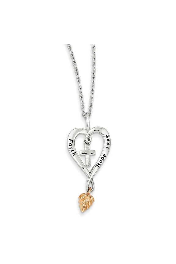 Mt Rushmore Black Hills Gold MR20187 Black Hills Gold on Silver Inspirational Heart Cross Pendant