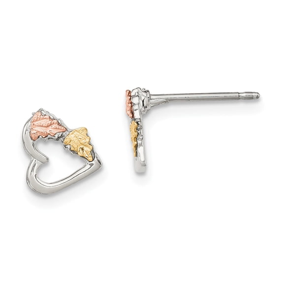 Sterling Silver & 12K Small Heart with Leaves Post Earrings Earrings Jewelry