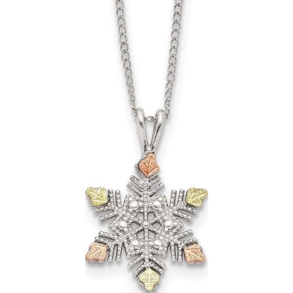 Sterling Silver & 12K Snowflake Necklace Made In United States qbh185-18