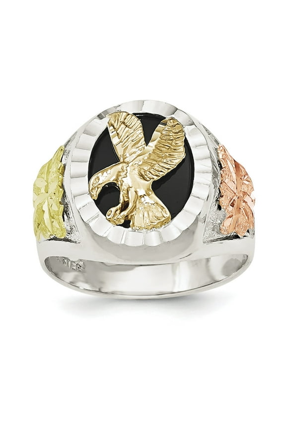 Sterling Silver & 12k Antiqued Eagle Men's Ring