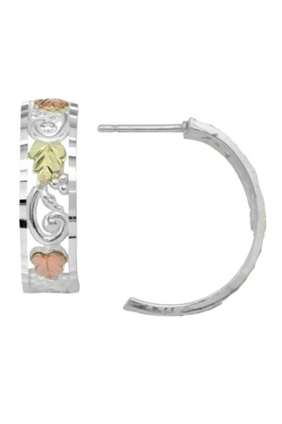 Sterling Silver 12kt Gold Leaf Accented Demi-Hoop Earrings