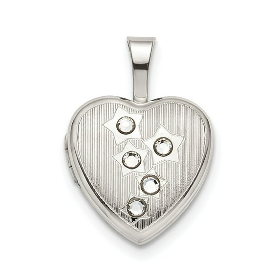 Sterling Silver 12mm Stars Cubic Zirconia Heart Locket