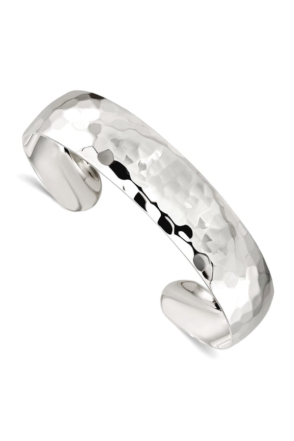 925 Sterling Silver Polished 15mm Hammered Cuff Stackable Bangle Cuff Bracelet for Women