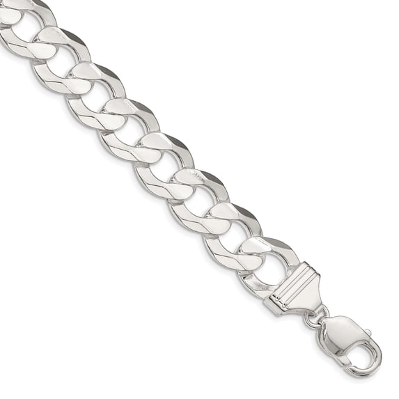 Sterling Silver 13.8mm Concave Beveled Curb Chain Necklace Size 22