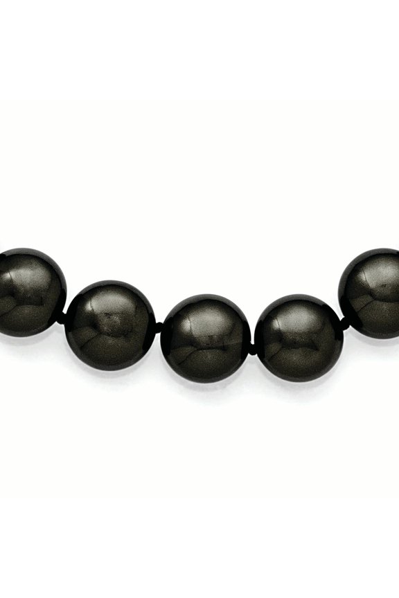 Sterling Silver 14-15mm Coin Black Shell Bead w/CZ Clasp Necklace