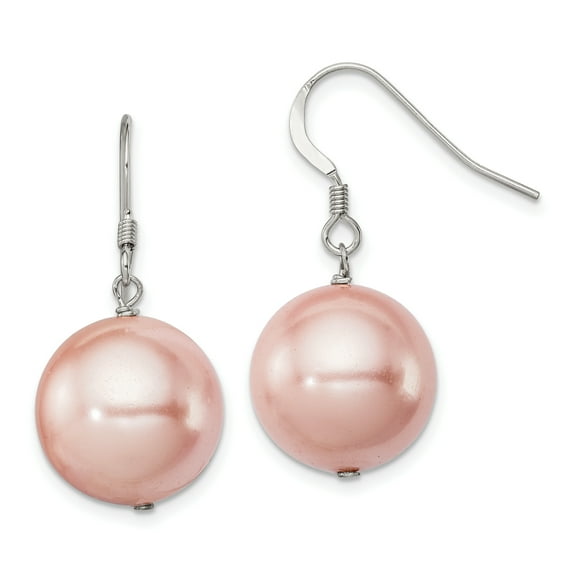 Sterling Silver 14-15mm Pink Shell Bead Dangle Earrings