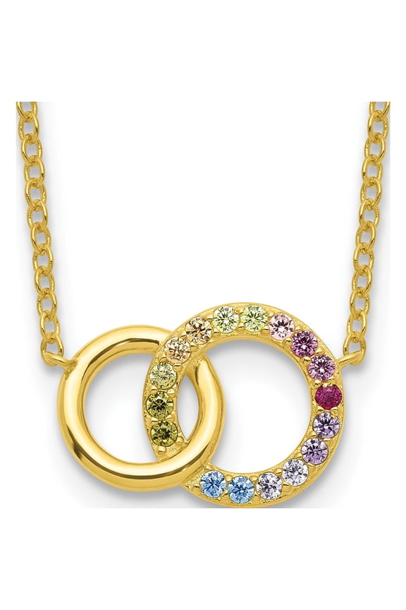 Sterling Silver 14K Flash-Plated Colorful Cz Intertwined Circle With 2In Ext. (16 X 16.95) Made In Thailand qg5664gp-16