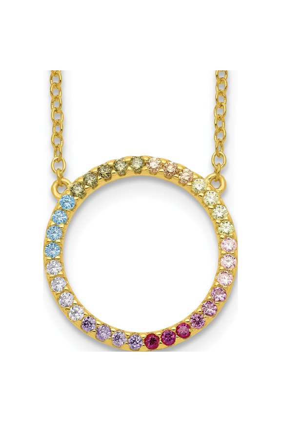 Sterling Silver 14K Flash-Plated Colorful Cz Open Circle With 2In Ext. Neck (18 X 18.45) Made In China qg5663gp-16