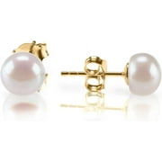 MOXUNLXJ Sterling Silver, 14K Gold Plated, AAA+ Quality Handpicked Freshwater Cultured Stud Pearl Earrings