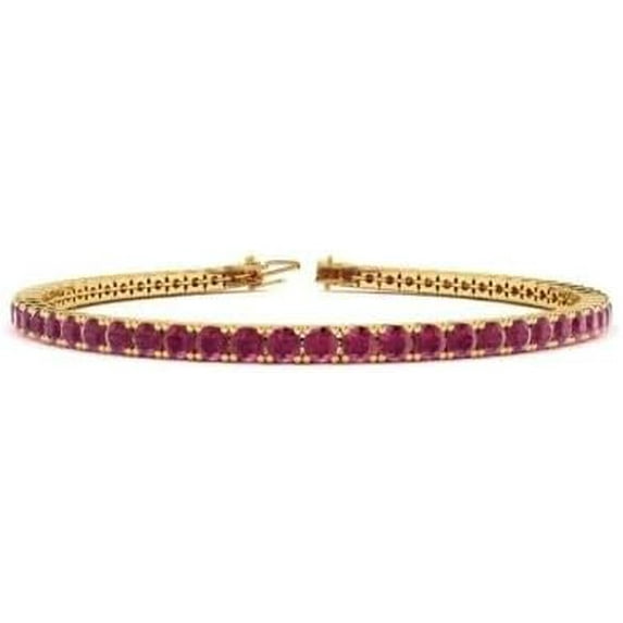 Sterling Silver 14K Gold Pletad Lab Created Ruby Tennis Bracelet, Round Cut Gemstones, Classic Design