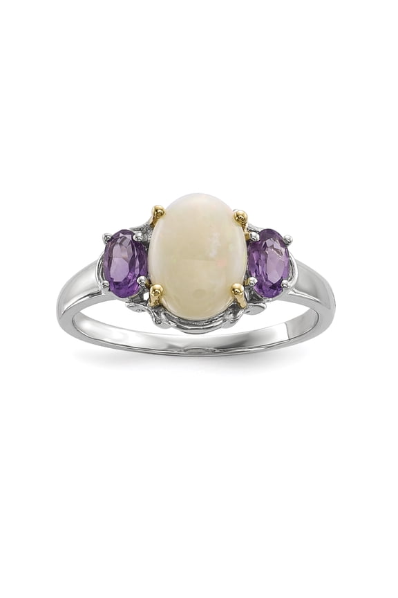 Sterling Silver & 14K Opal & Amethyst Ring