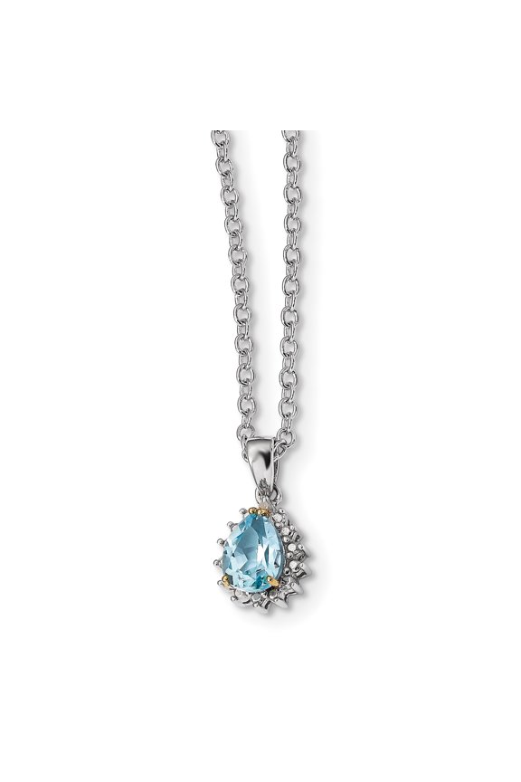 Sterling Silver & 14K Sky Blue Topaz & Diamond Necklace