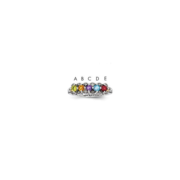 Sterling Silver & 14k Five-stone and Diamond Mother's Ring Semi-Mount - Size 8