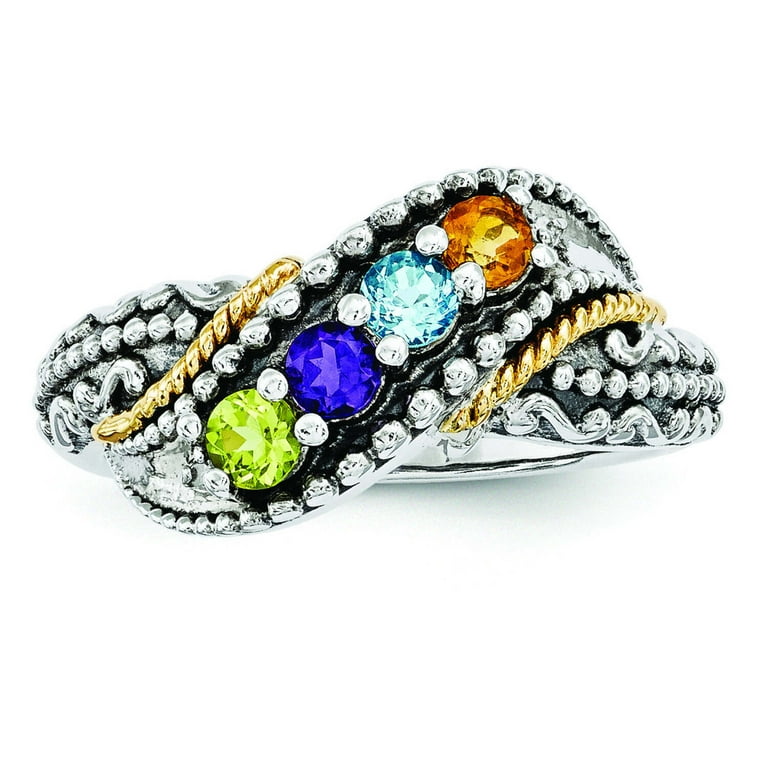 Sterling Silver 14k Four-stone and Diamond Mother's Ring Semi