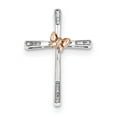 thumbnail image 1 of Sterling Silver 14k Rose Gold Butterfly Diamond Cross Pendant, 1 of 3