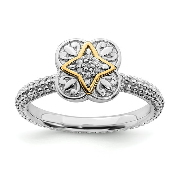 Sterling Silver & 14k Stackable Expressions Diamond Ring - Size 9