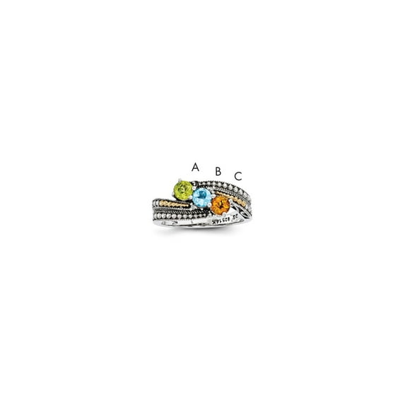 Sterling Silver & 14k Three-stone and Diamond Mother's Ring Semi-Mount - Size 10