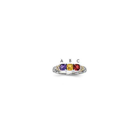 Sterling Silver & 14k Three-stone and Diamond Mother's Ring Semi-Mount - Size 5