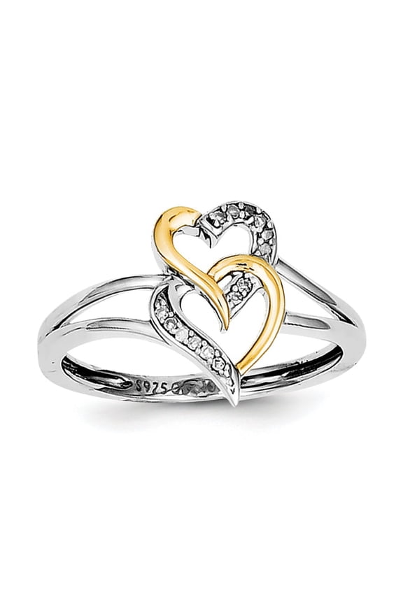 Sterling Silver Rhodium Plated with 14K Yellow Gold Diamond Heart Ring QR5679