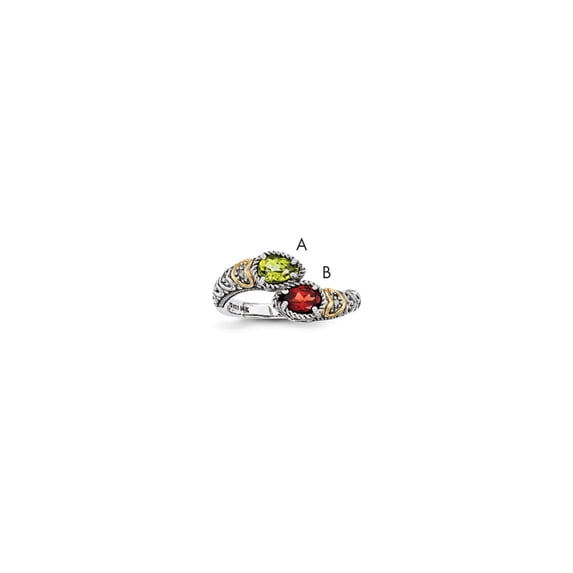 Sterling Silver & 14k Two-stone and Diamond Mother's Ring Semi-Mount - Size 8