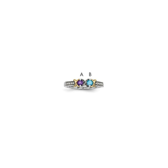 Sterling Silver & 14k Two-stone and Diamond Mother's Ring Semi-Mount - Size 9