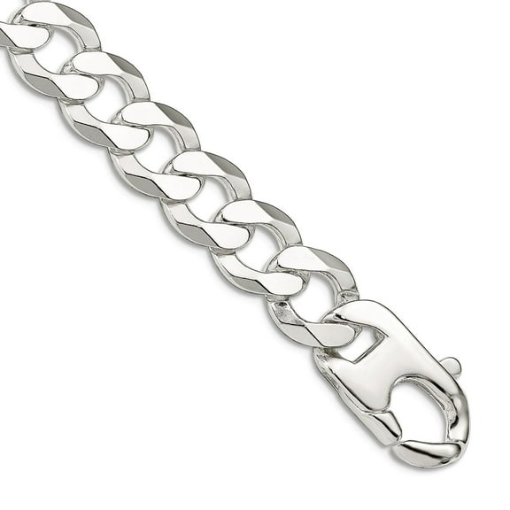 925 Sterling Silver Polished Fancy Lobster Closure 14.5mm Close Link Flat Curb Chain Bracelet 9 Inch Link Bracelet for W