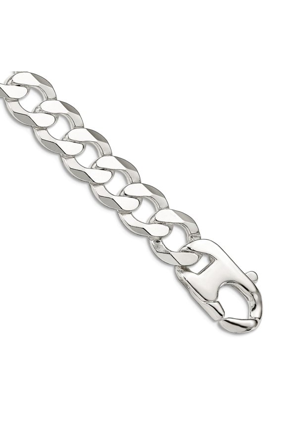 925 Sterling Silver Polished Fancy Lobster Closure 14.5mm Close Link Flat Curb Chain Bracelet 9 Inch Link Bracelet for W