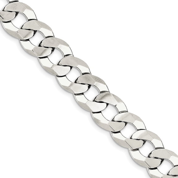 Sterling Silver 14.5mm Close Link Flat Curb Chain Bracelet - 46.0 Grams - 9 Inch