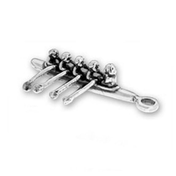 Sterling Silver 16" 1.2mm 3D Four Man Crew Plus Coxswain Competitive Rowing Pendant Necklace