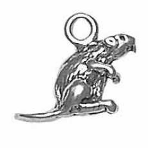 Sterling Silver 16" 1.2mm Box Chain 3D Beaver Pendant Necklace