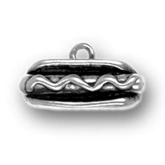 Sterling Silver 16" 1.2mm Box Chain 3D Hotdog Mustard In Bun Pendant Necklace
