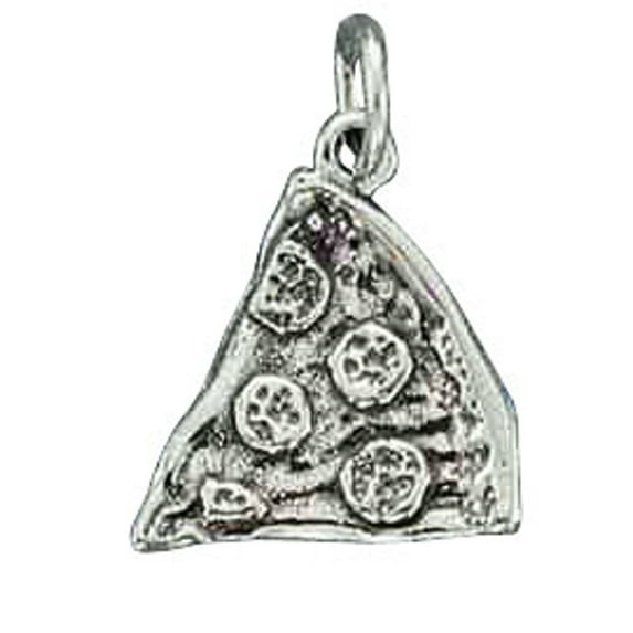 Sterling Silver 16" 1.2mm Box Chain 3D Pepperoni Pizza Slice Pendant Necklace