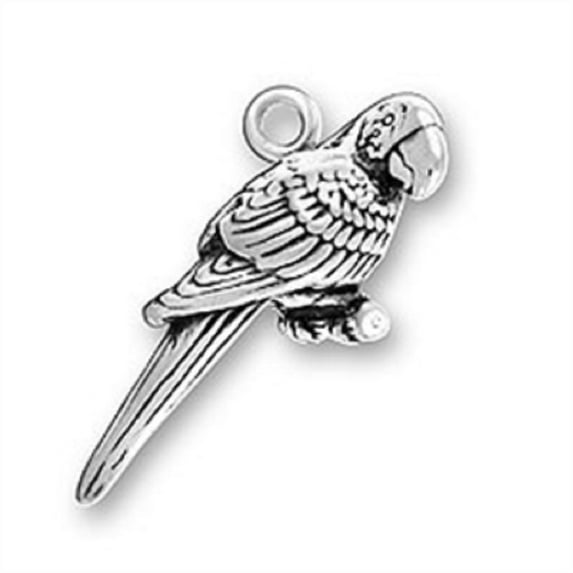 Sterling Silver 16" 1.2mm Box Chain 3D Pet Bird Parrot Macaw Pendant Necklace