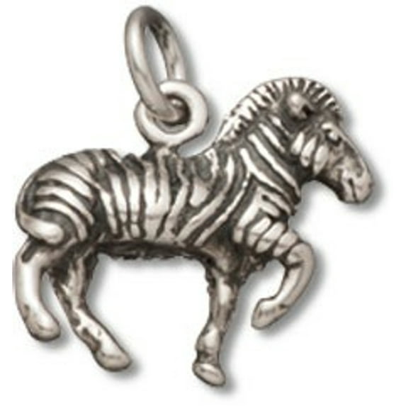 Sterling Silver 16" 1.2mm Box Chain 3D Standing Striped Zebra Pendant Necklace