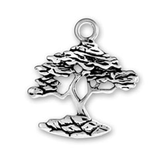 Sterling Silver 16" 1.2mm Box Chain Cypress Or Japanese Bonsai Tree Pendant Necklace