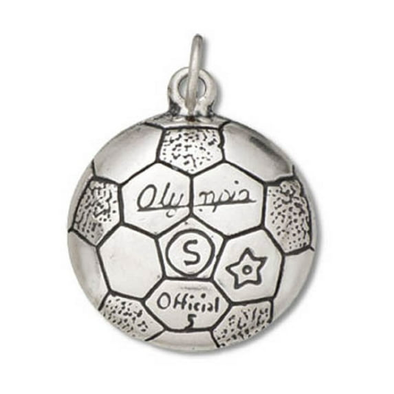 Sterling Silver 16" 1.2mm Box Chain Olympia Soccer Ball Pendant Necklace