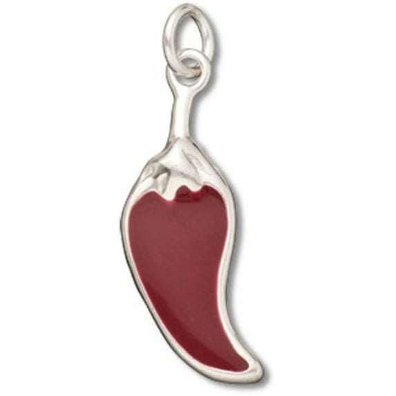 Sterling Silver 16" 1.2mm Box Chain Red Enameled Chili Pepper Pendant Necklace