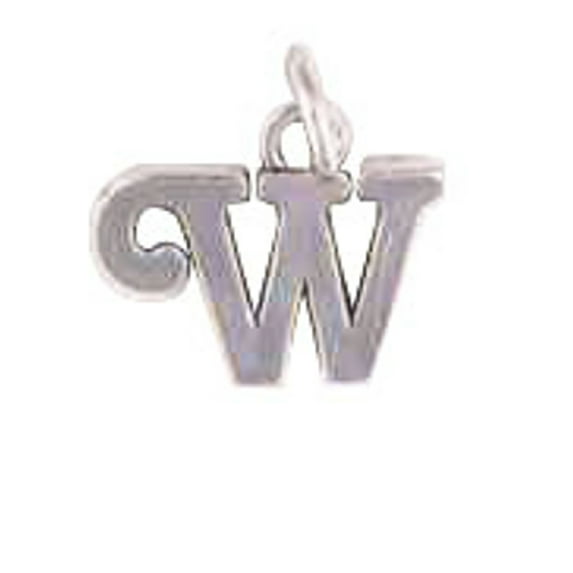 Sterling Silver 16" 1.2mm Box Chain Scrolled Letter W Pendant Necklace